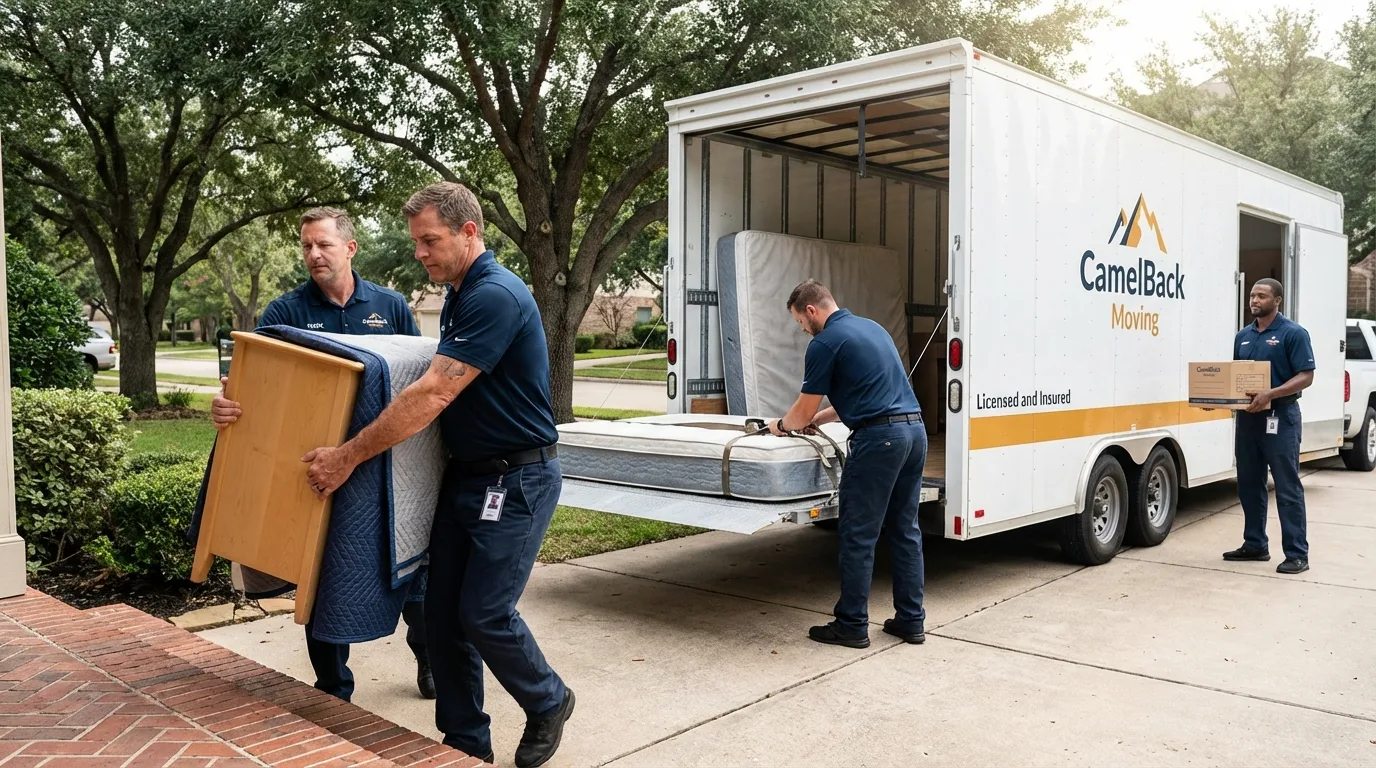Crew loading residential truck for cross-state move from Lovingston, VA